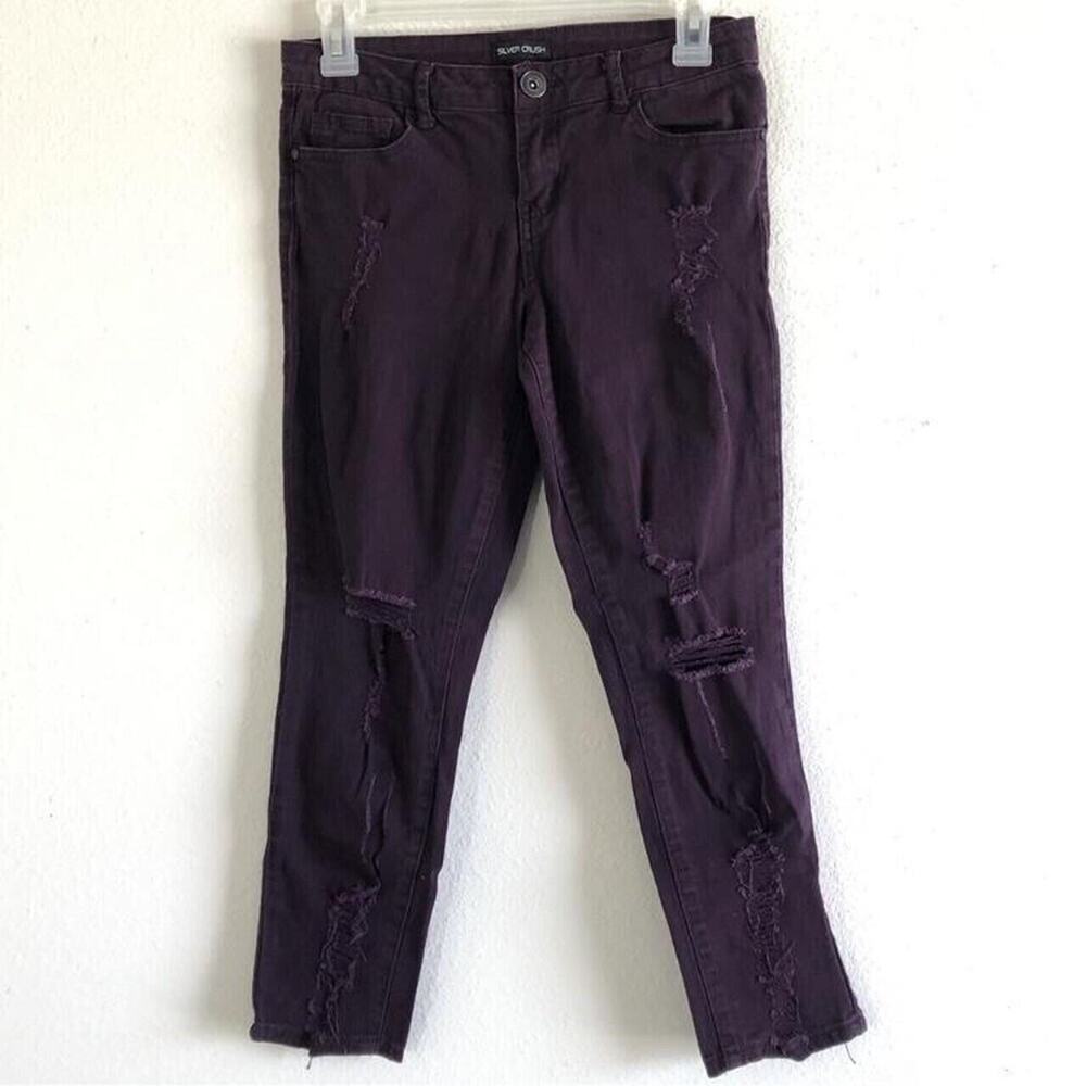Silver Crush Size 3/4 Purple Distressed Skinny Jeans Pants Casual Hipster Grunge